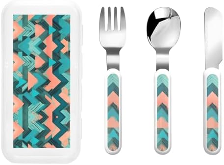 Coral and Teal Arrows Print Cutlery Set with Travel Case