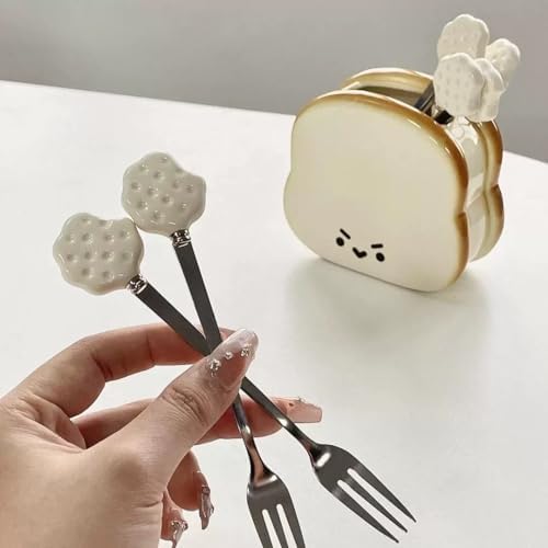 Adorable Stainless Steel Fruit Forks Breadman Holder Set