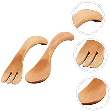 Abaodam Wooden Spoon and Fork Set for Kids Yellow
