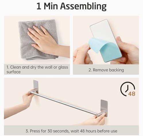 KES Self-Adhesive Towel Bar Stainless Steel No Drill Installation