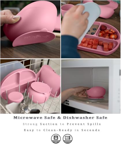 Silicone Baby Led Weaning Set with Bowls and Spoons - 6 Piece Pink