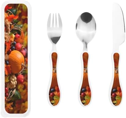 Seasonal Stainless Steel Cutlery Set for Autumn Picnics with Storage Case