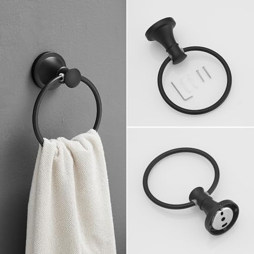 RUMOSE Toilet Paper Holder Towel Ring Set Black Matte 2-Pack