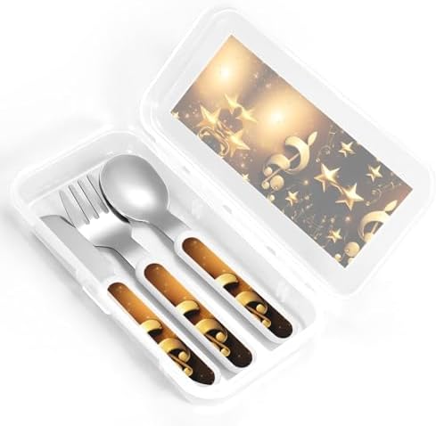 Gold Musical Note with Fallen Shiny Star Print Flatware Set with Travel Case