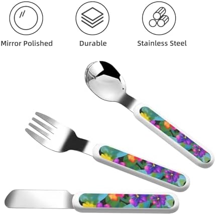 Stylish Hawaiian Flora Print Flatware Set Self-Feeding Dishwasher Safe Travel-Friendly