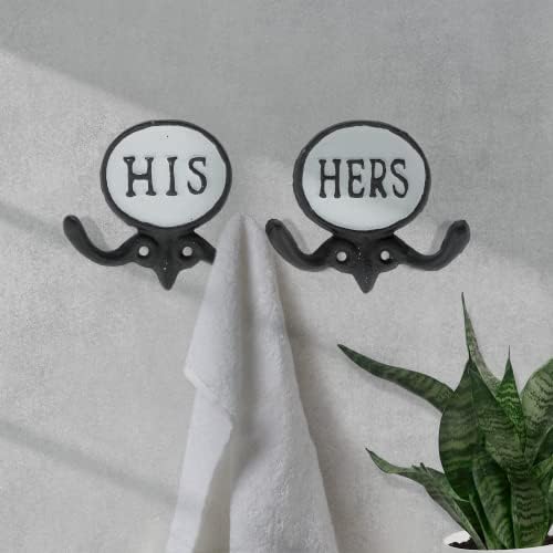 WallCharmers Set of 2 Rustic Towel Robe Hooks Black White Bathroom Organization
