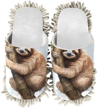 Running Bear White Sloth Mop Slippers
