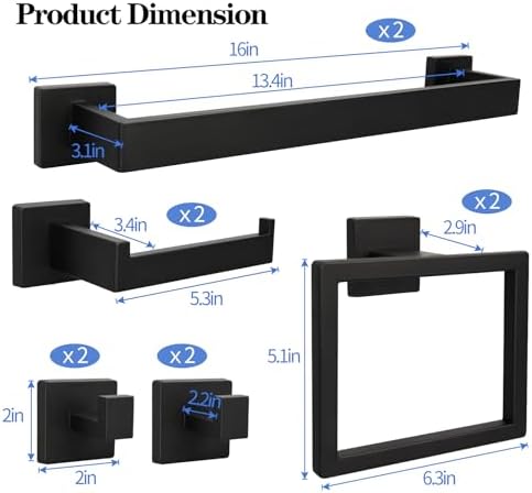 Sturdy 16-inch Bath Towel Bar Set with 10 Pieces in Stainless Steel