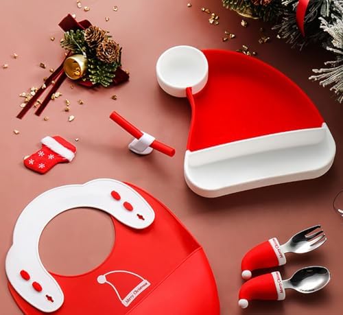 Xmas-Theme Silicone Stainless Steel Feeding Set for Babies