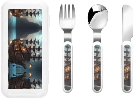Fantasy Pirate Ship Print Flatware Set with Travel Case