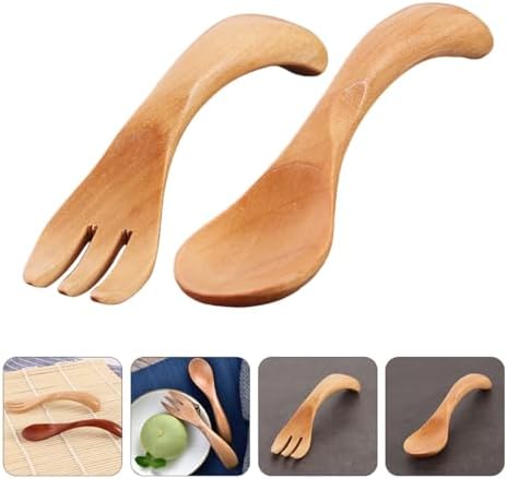 2-Piece Adorable Wooden Fork Spoon Set for Toddlers