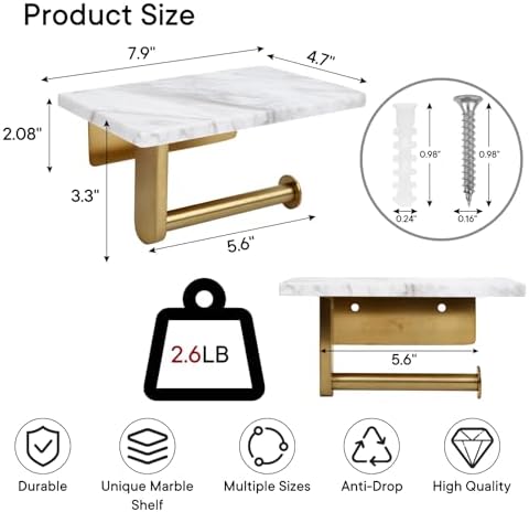 Perfect Space-Saving Toilet Paper Holder with Marvelous Marble Shelf