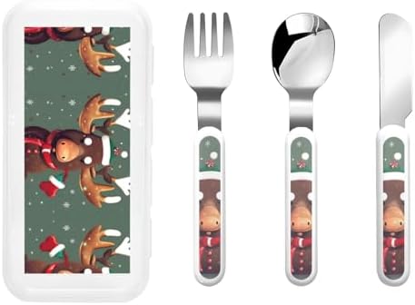 Funny Christmas Moose Head Print Utensils Set with Travel Case
