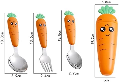 JENPECH Toddler Stainless Steel Utensils Set with Cartoon Carrot Design