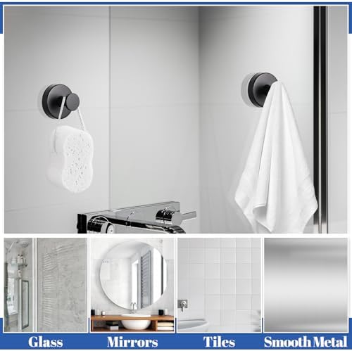 Vacuum Suction Cup Hooks 4 Pack Black for Bathroom Towel Holders