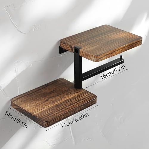 Double Shelves Wall-Mounted Wood Toilet Paper Holder