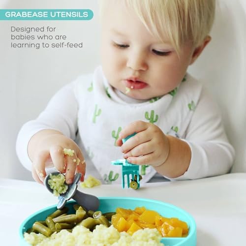 Perfect for Toddlers Grabease Baby Flatware Set BPA-Free Teal and Gray