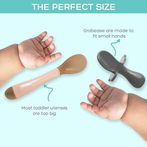 Perfect for Toddlers Grabease Baby Flatware Set BPA-Free Teal and Gray