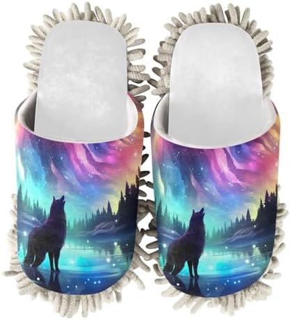 Running Bear White Aurora Wolf Mop Slippers