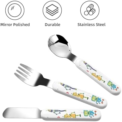 Cartoon Robots Print Stainless Steel Flatware Set with Travel Case