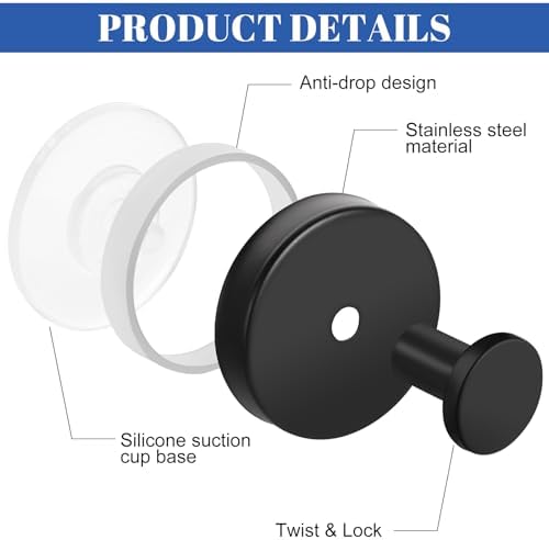 Vacuum Suction Cup Hooks 4 Pack Black for Bathroom Towel Holders