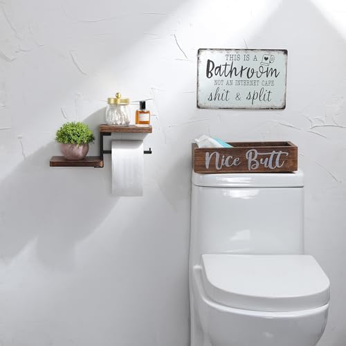 Double Shelves Wall-Mounted Wood Toilet Paper Holder