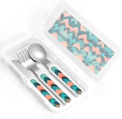 Coral and Teal Arrows Print Cutlery Set with Travel Case