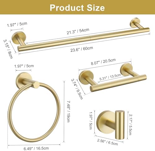 Elegant 5-Piece Gold Towel Bar Set