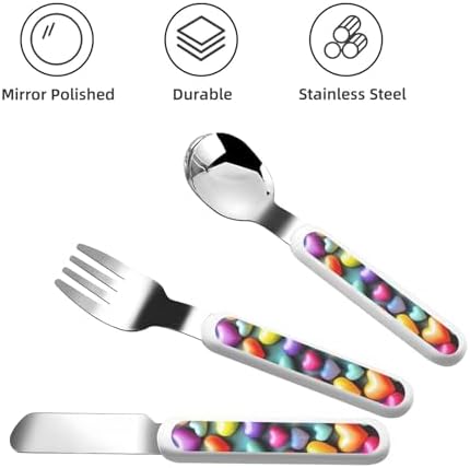 Rainbow Heart Pattern Stainless Steel Flatware Set with Travel Case