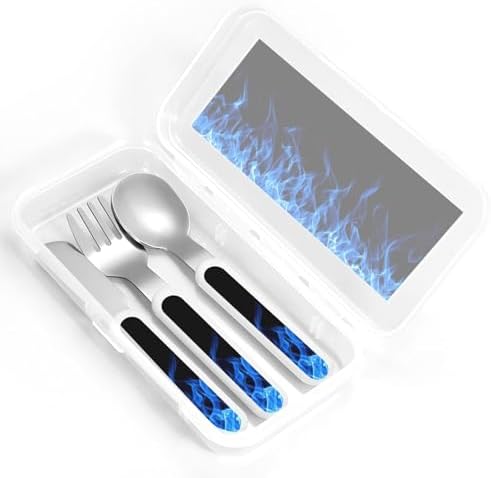 Blue Flame Print Utensil Set with Travel Case