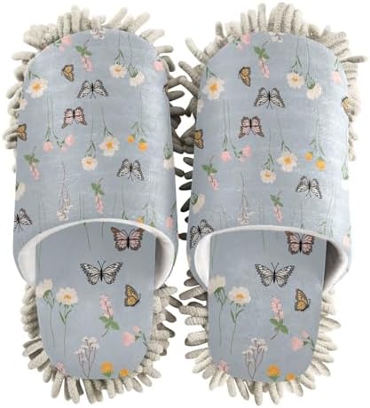 Kigai Microfiber Slippers Butterfly Wildflowers Floor Cleaner