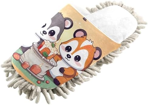 White Panda Fox Birthday Mop Slippers for Women Cozy Functional