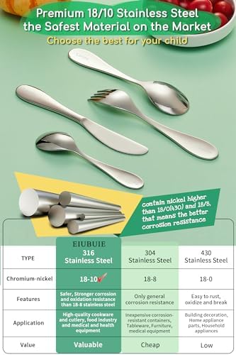 Personalized Kids Silverware Set EIUBUIE 1810 Stainless Steel Metal Toddler Flatware Dinosaur Design