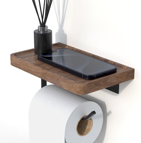 IURRDOP Toilet Paper Holder with Walnut Shelf