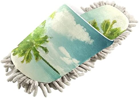 Kigai Microfiber Cleaning Slippers Seaside Palm Tree Mop Slipper