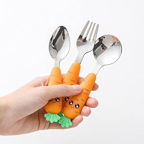 JENPECH Toddler Stainless Steel Utensils Set with Cartoon Carrot Design