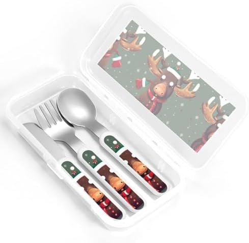 Funny Christmas Moose Head Print Utensils Set with Travel Case