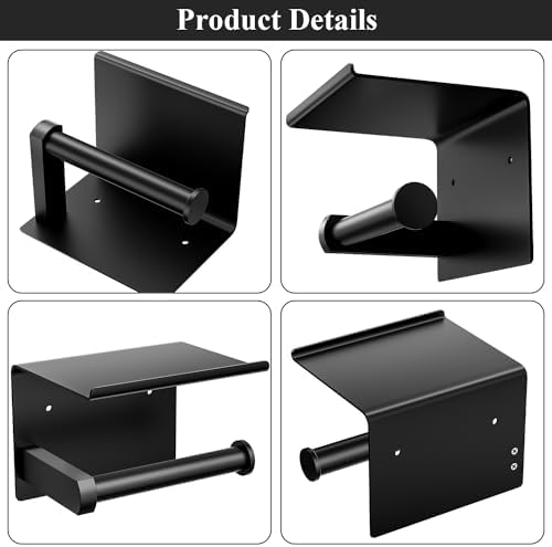 Tindbea Matte Black Toilet Paper Holder with Phone Shelf and Towel Hooks 1