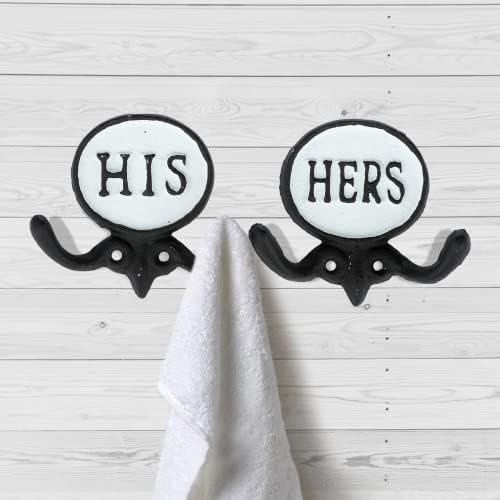 WallCharmers Set of 2 Rustic Towel Robe Hooks Black White Bathroom Organization