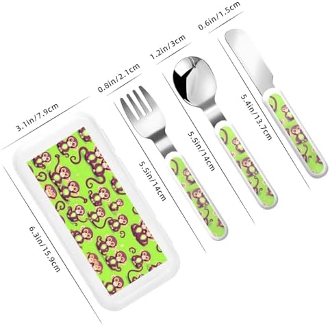 Green Clever Monkey Print Stainless Steel Utensils Set with Travel Case