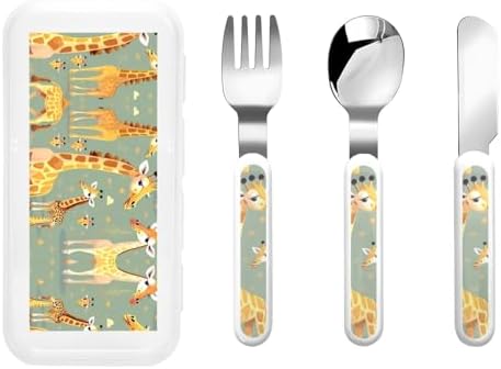 Cute Giraffe Kids Flatware Set with Carry Case