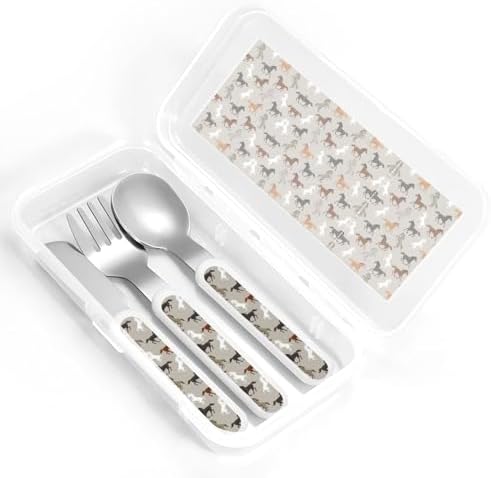 Cute Horse Print Utensils Set with Travel Case 1