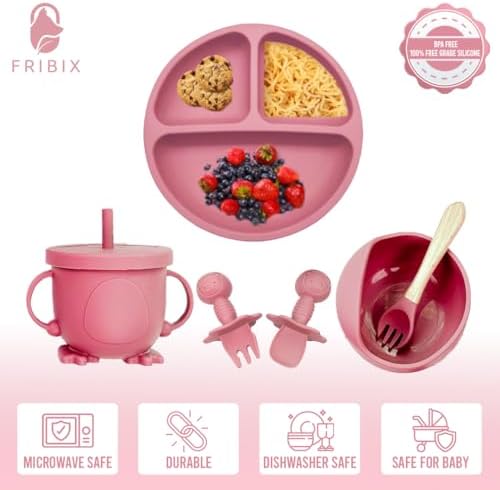 9PC Silicone Baby Feeding Set with Suction Bowl Plate