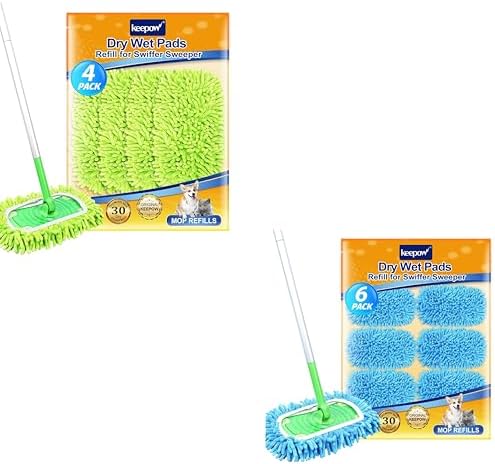 KEEPOW Reusable Wet Dry Mop Pads 46 Pack - Microfiber Swiffer Mop Compatible