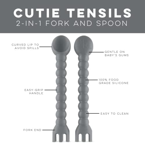 Ryan Rose Cutie Tensils Baby Spoon and Fork Charcoal