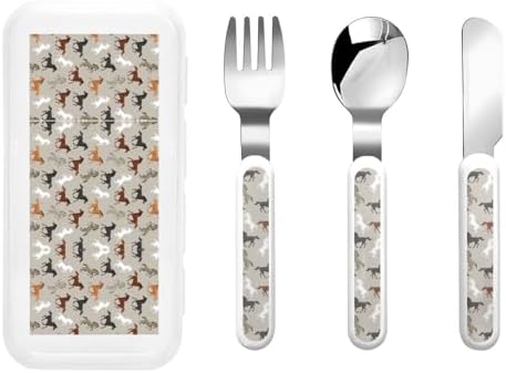 Cute Horse Print Utensils Set with Travel Case 1