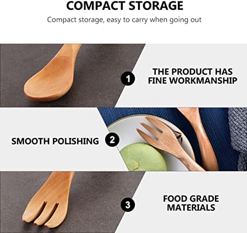 IC 1 Set Wooden Childrens Fork Spoon Portable and Adorable