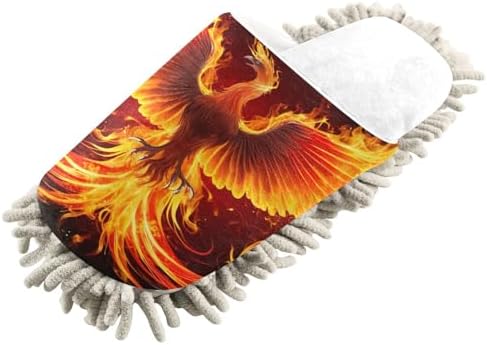 Sturdy Comfortable Fire Mop Slippers - White Phoenix Bird Design