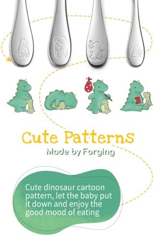 Personalized Kids Silverware Set EIUBUIE 1810 Stainless Steel Metal Toddler Flatware Dinosaur Design