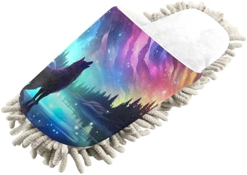 Running Bear White Aurora Wolf Mop Slippers